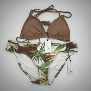 Women's Brown Triangle Tie Top And Leaf Print Bottoms - Shade & Shore™ Size L